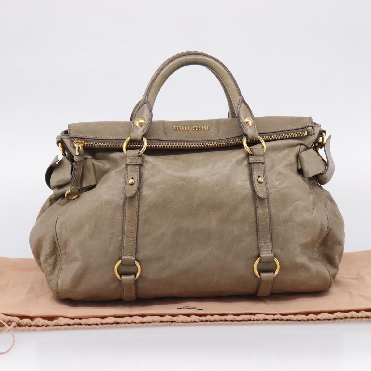 Miu Miu Vitellolux Hand Bag Leather 2way Beige Gold Tone Auth 204644V