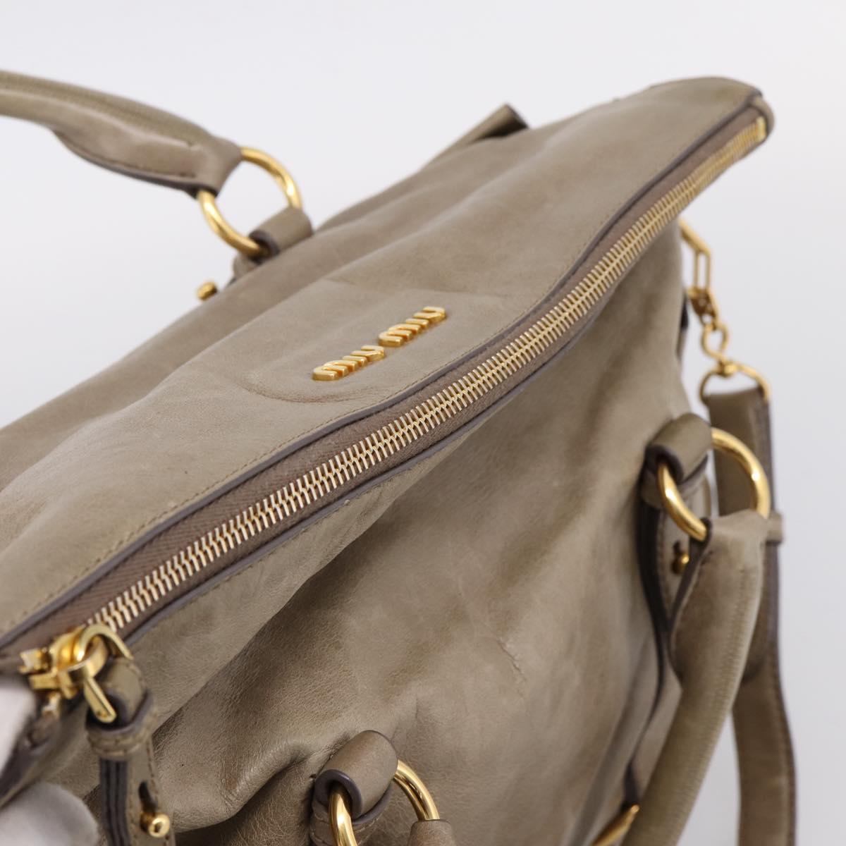 Miu Miu Vitellolux Hand Bag Leather 2way Beige Gold Tone Auth 204644V