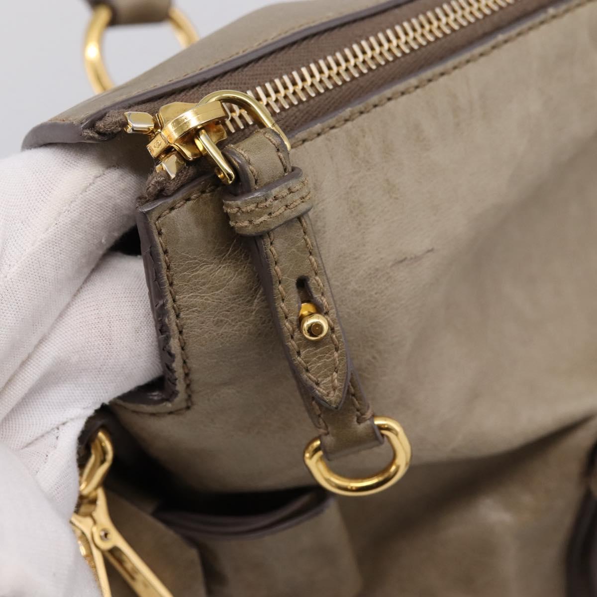 Miu Miu Vitellolux Hand Bag Leather 2way Beige Gold Tone Auth 204644V