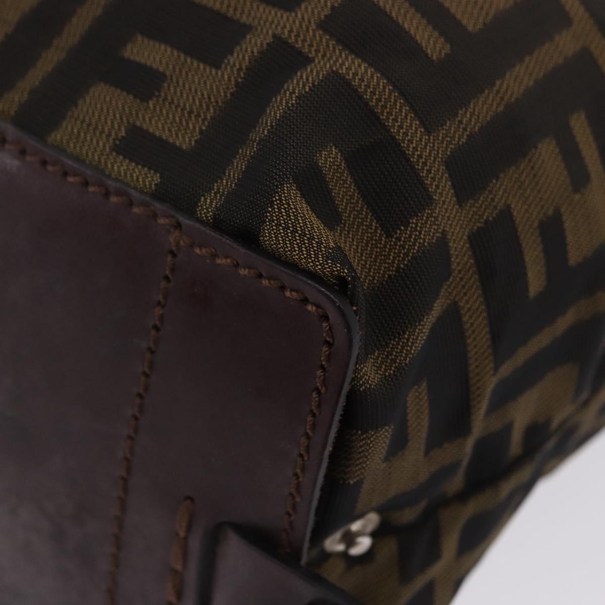 FENDI Zucca Canvas Hand Bag Brown Silver Auth 204645