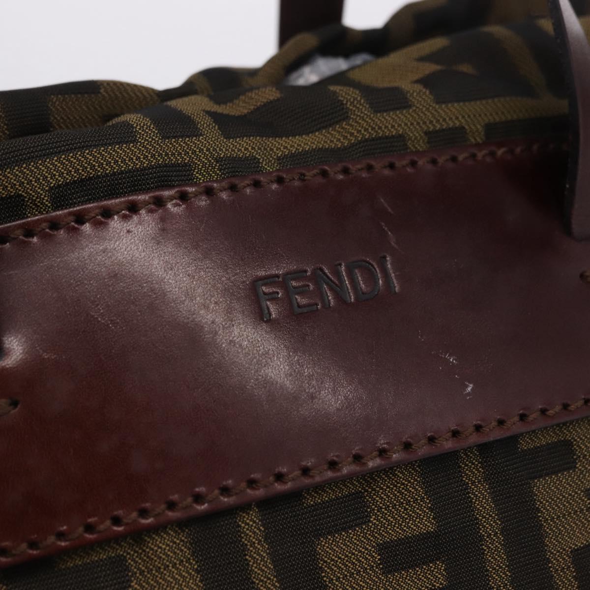 FENDI Zucca Canvas Hand Bag Brown Silver Auth 204645