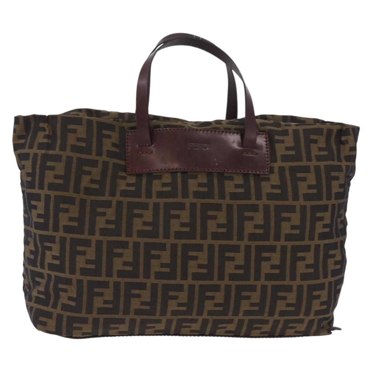 FENDI Zucca Canvas Hand Bag Brown Silver Auth 204645