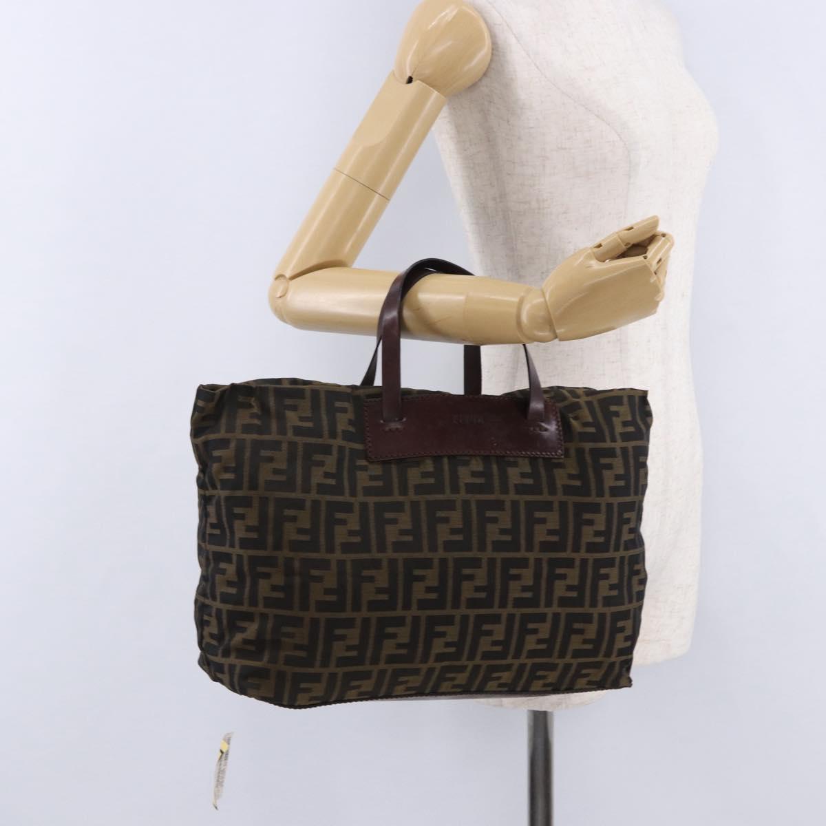 FENDI Zucca Canvas Hand Bag Brown Silver Auth 204645