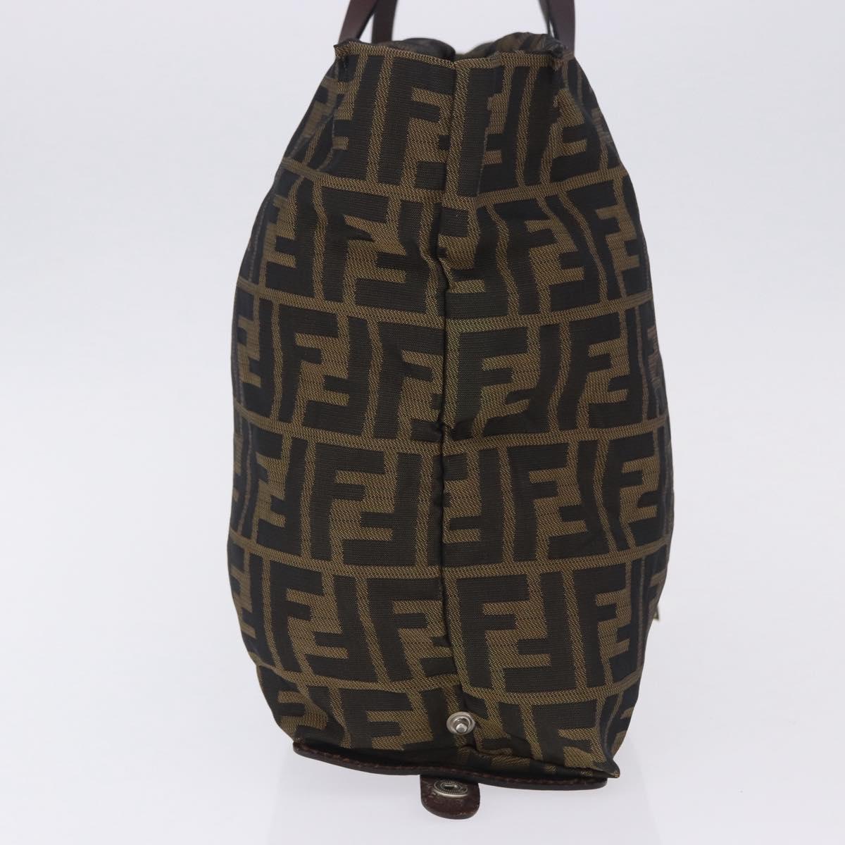FENDI Zucca Canvas Hand Bag Brown Silver Auth 204645
