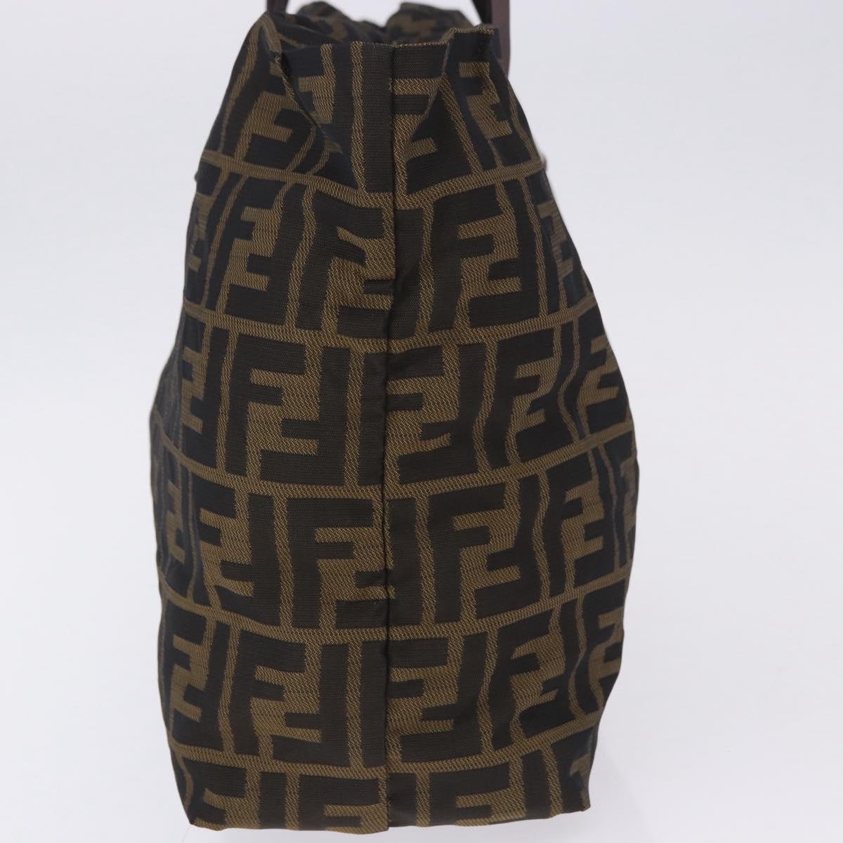 FENDI Zucca Canvas Hand Bag Brown Silver Auth 204645