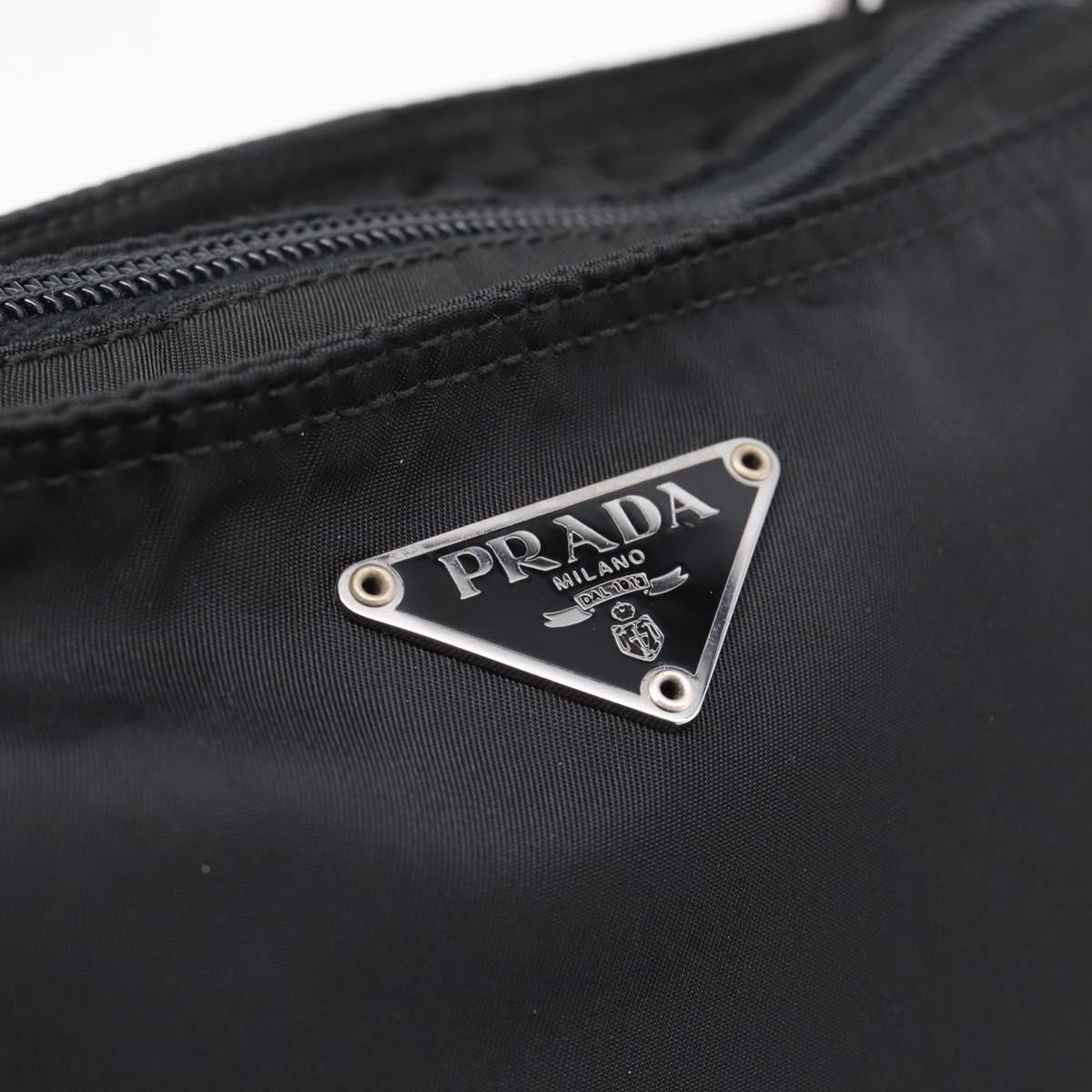 PRADA Shoulder Bag Nylon Black Silver Auth 204646A