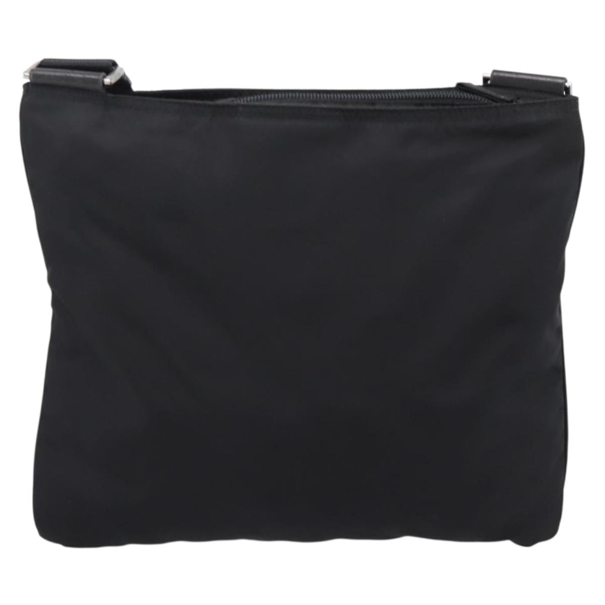 PRADA Shoulder Bag Nylon Black Silver Auth 204646A