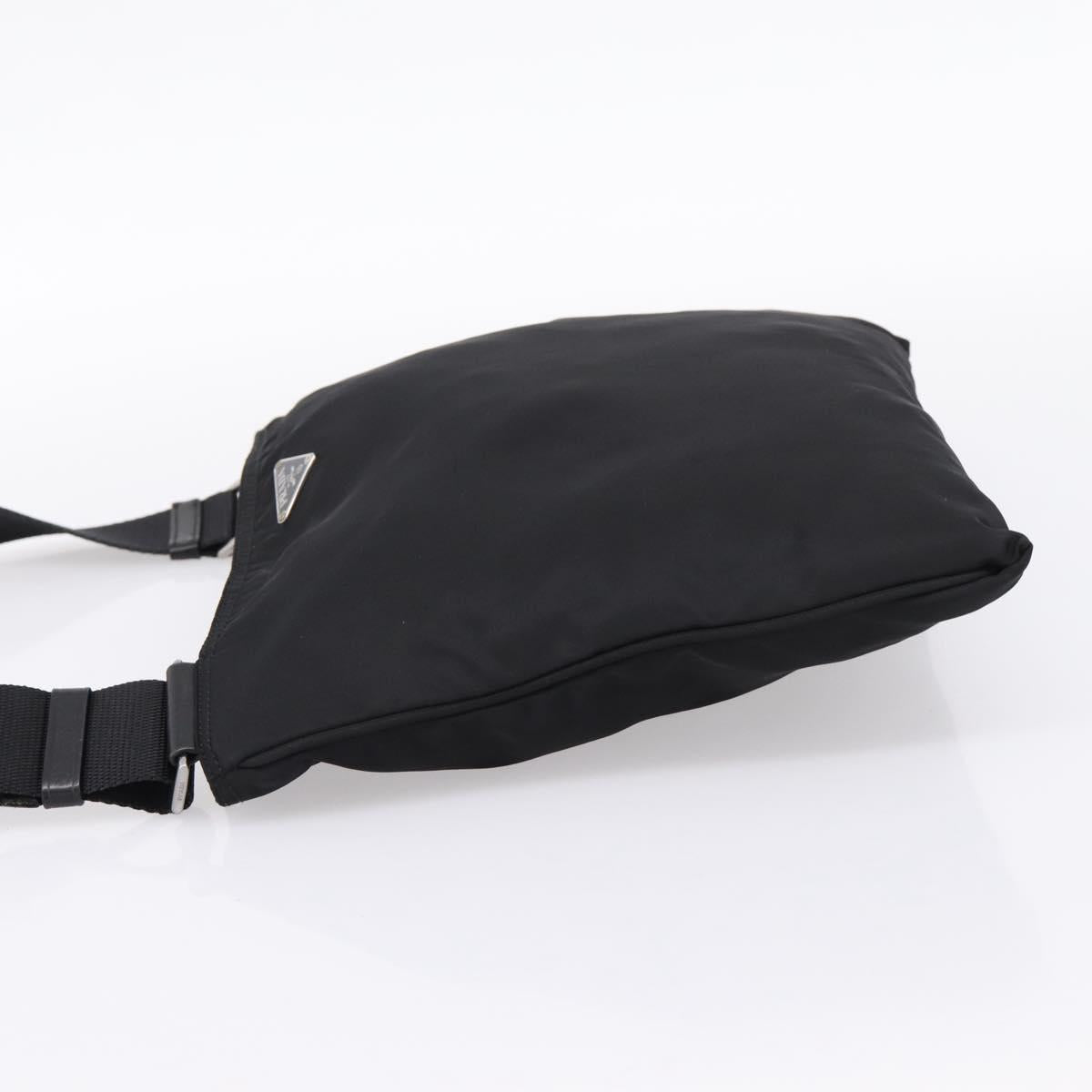 PRADA Shoulder Bag Nylon Black Silver Auth 204646A
