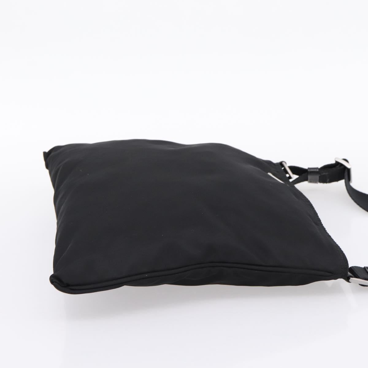 PRADA Shoulder Bag Nylon Black Silver Auth 204646A