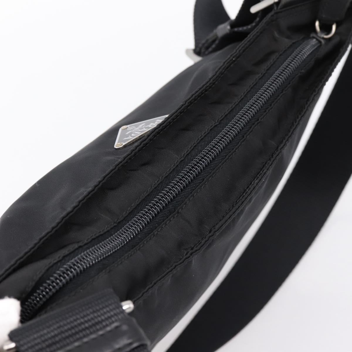 PRADA Shoulder Bag Nylon Black Silver Auth 204646A