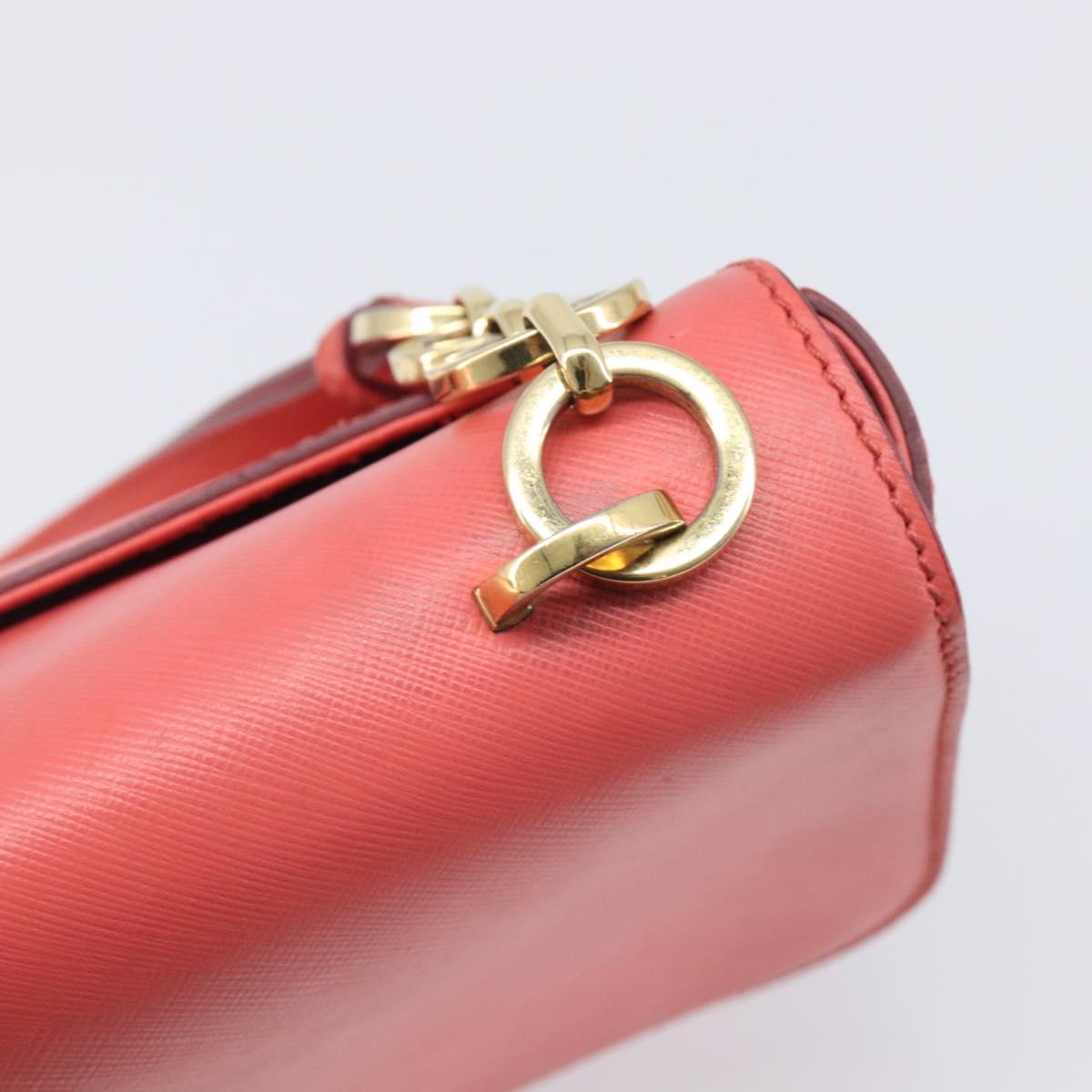 Salvatore Ferragamo Gancini Chain Shoulder Bag Leather Pink Gold Auth 204648A