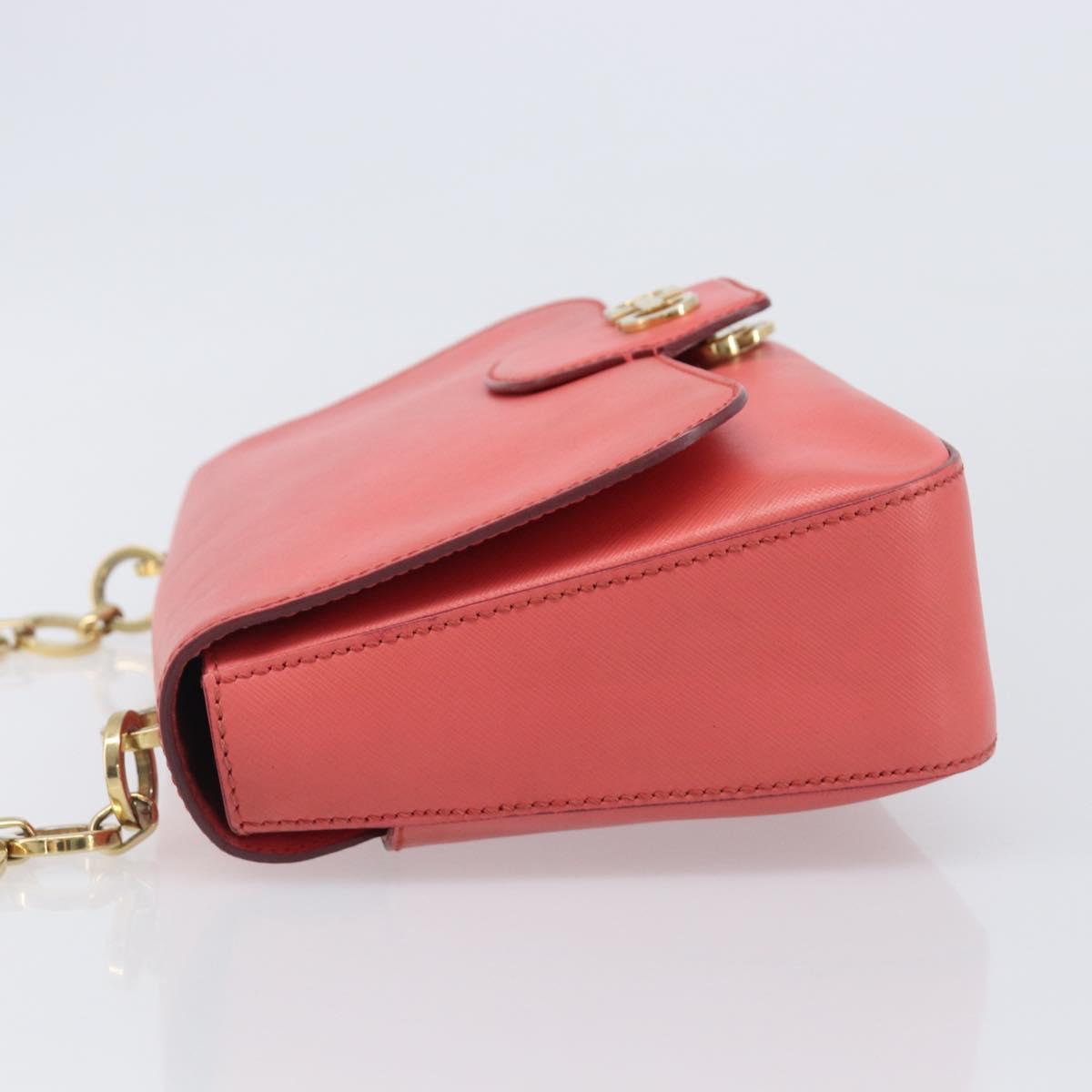 Salvatore Ferragamo Gancini Chain Shoulder Bag Leather Pink Gold Auth 204648A