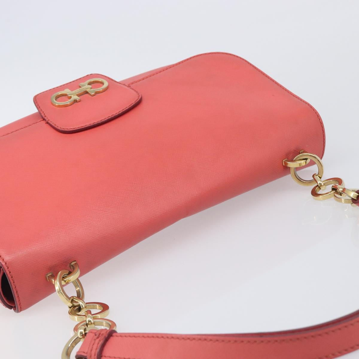 Salvatore Ferragamo Gancini Chain Shoulder Bag Leather Pink Gold Auth 204648A