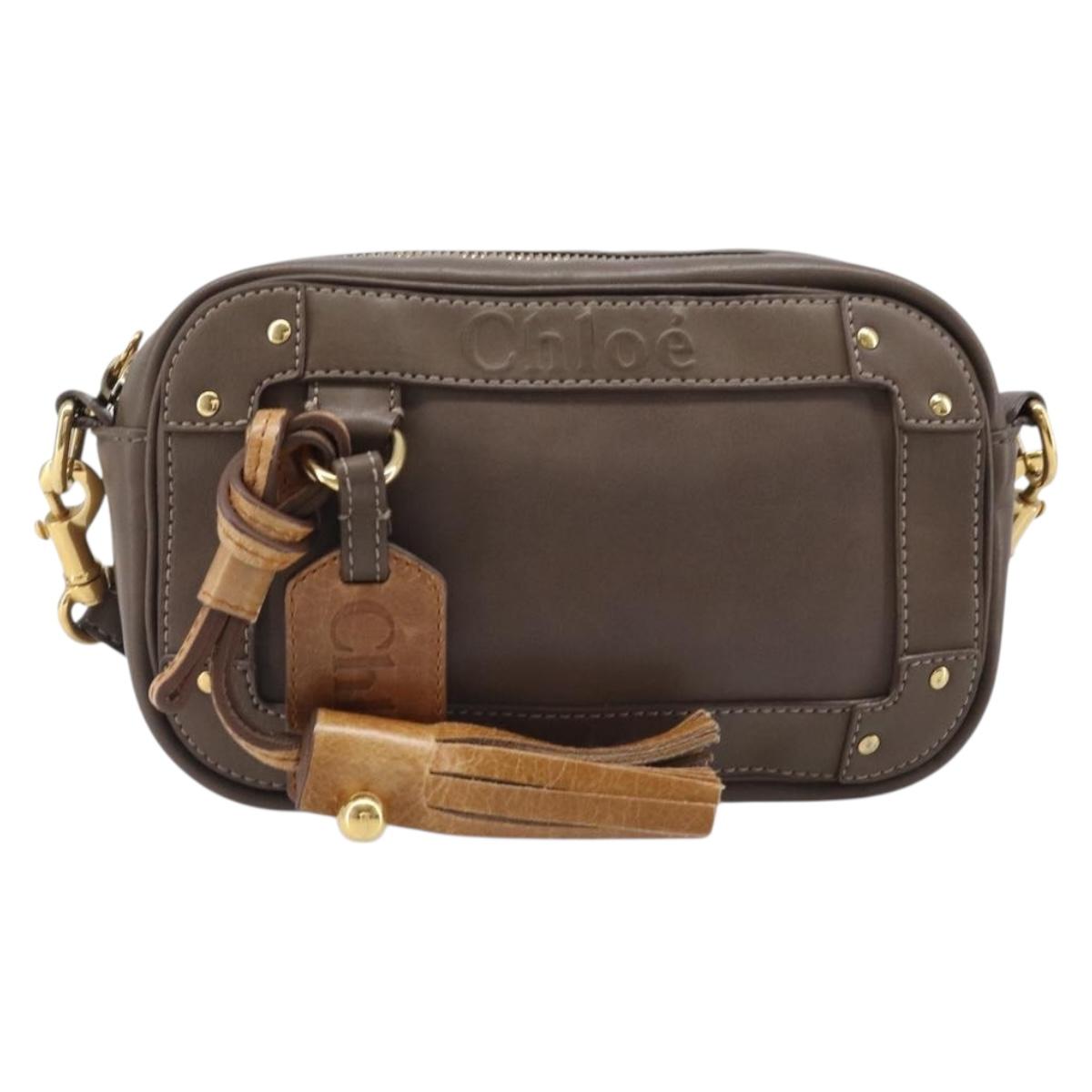 Chloe Eden Shoulder Bag Leather Beige Gold Tone Auth 204650A