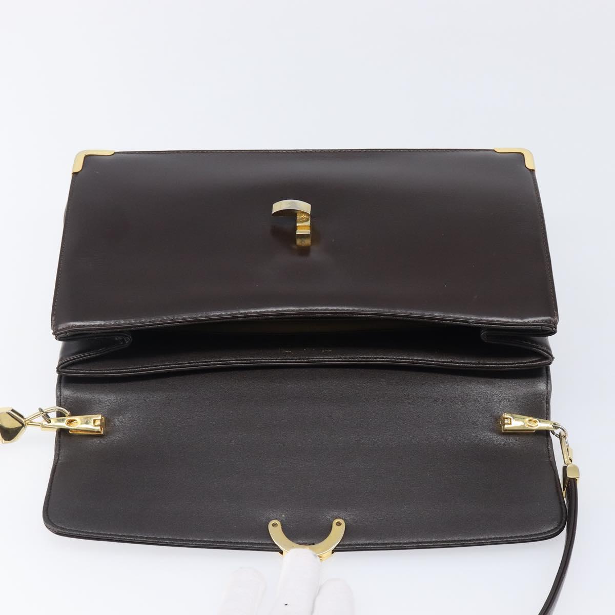 Christian Dior Shoulder Bag Calf Skin Brown Gold Tone Auth 204651A