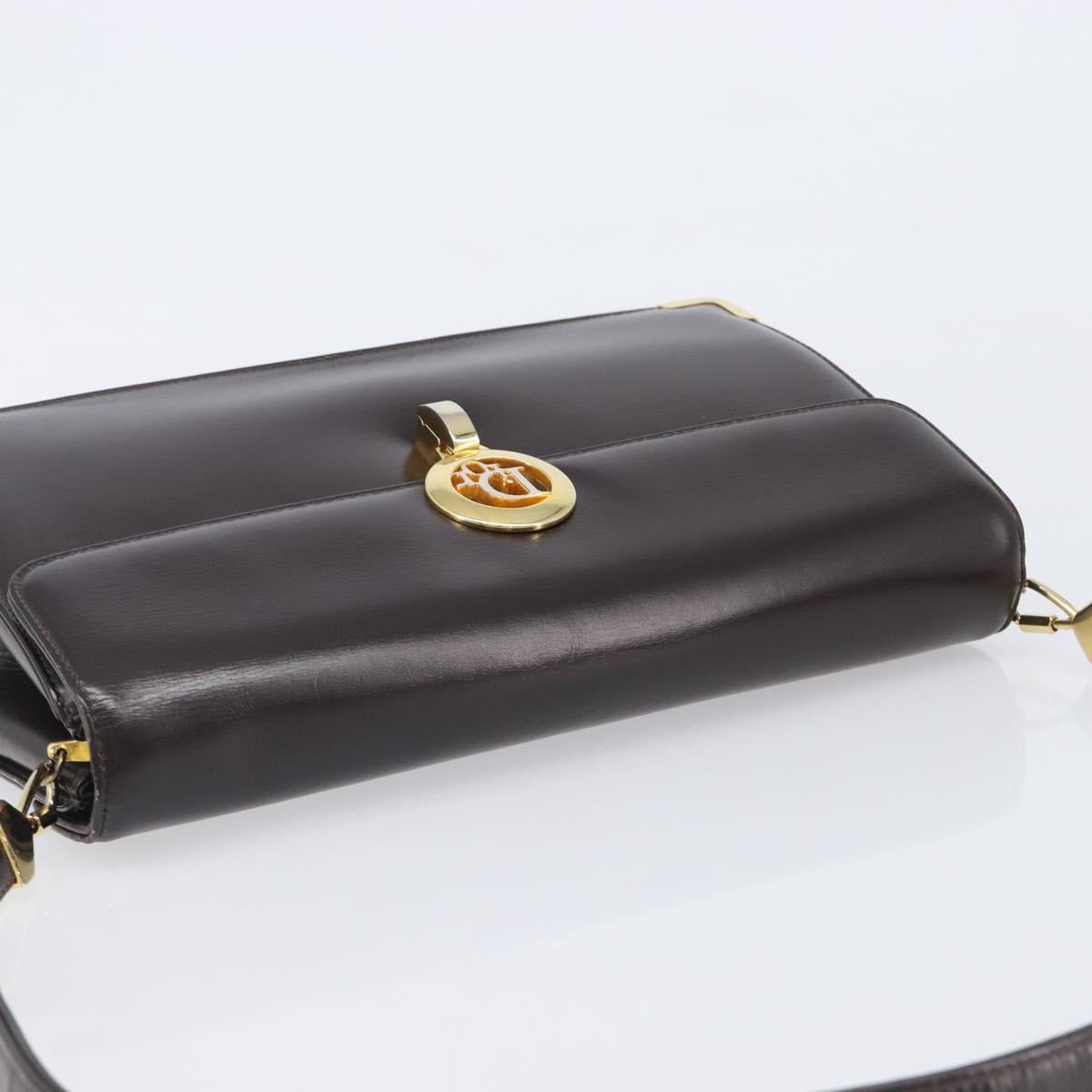 Christian Dior Shoulder Bag Calf Skin Brown Gold Tone Auth 204651A