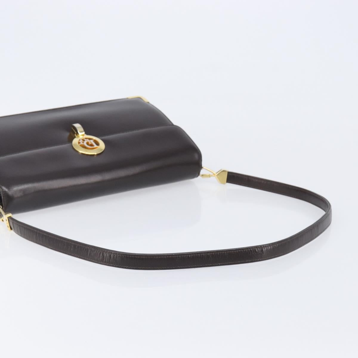 Christian Dior Shoulder Bag Calf Skin Brown Gold Tone Auth 204651A