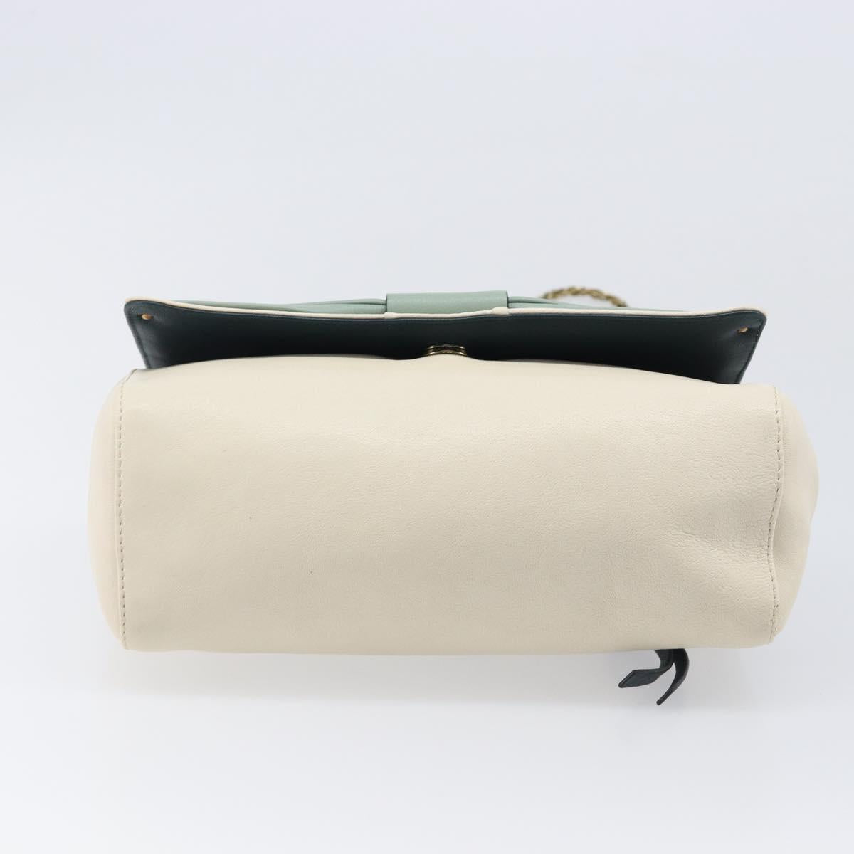 Chloe June Chain Shoulder Bag Leather White Gold Tone Auth 204652A