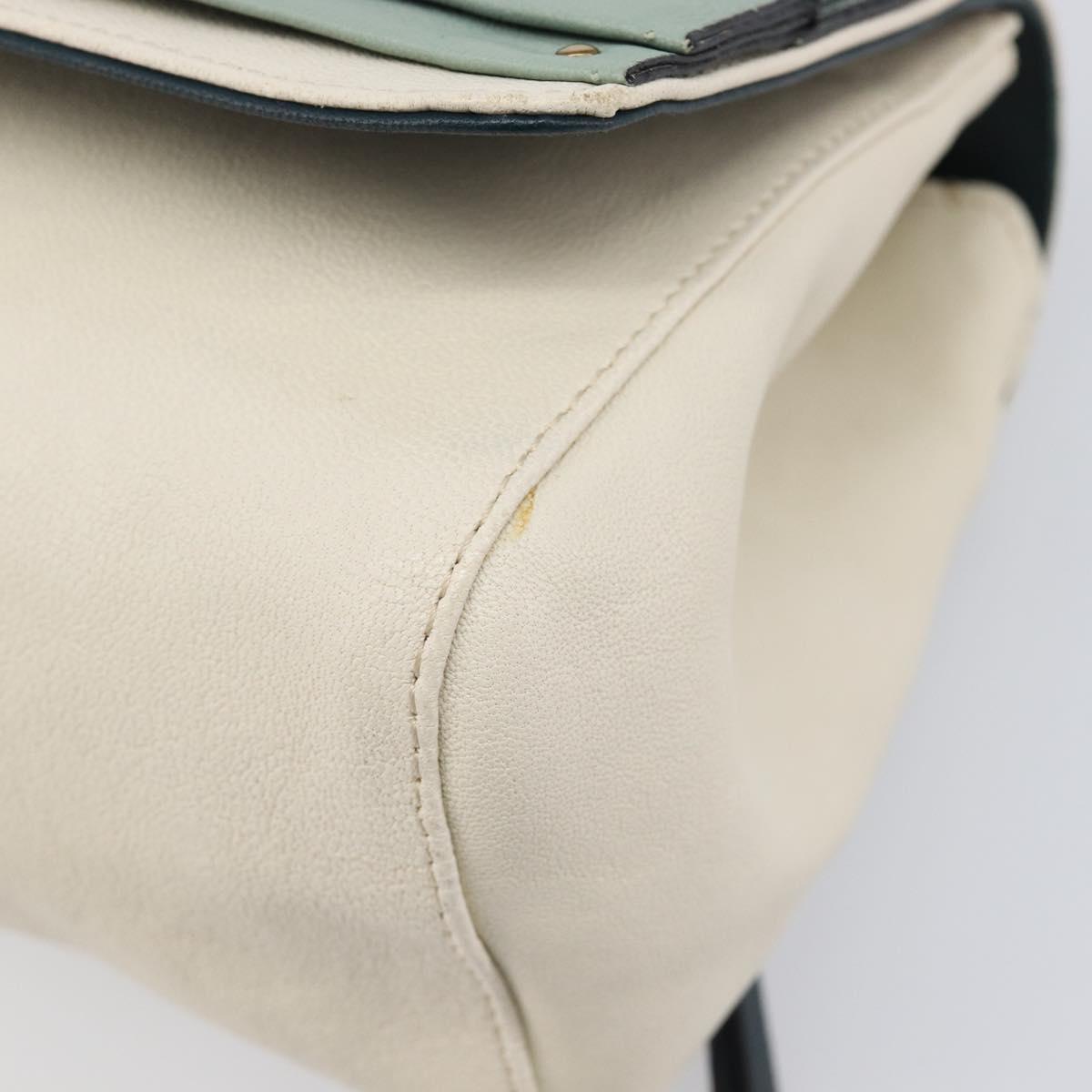 Chloe June Chain Shoulder Bag Leather White Gold Tone Auth 204652A