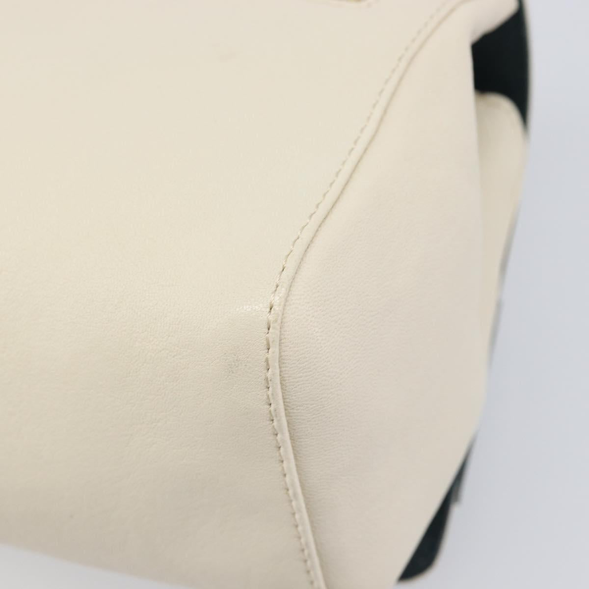 Chloe June Chain Shoulder Bag Leather White Gold Tone Auth 204652A