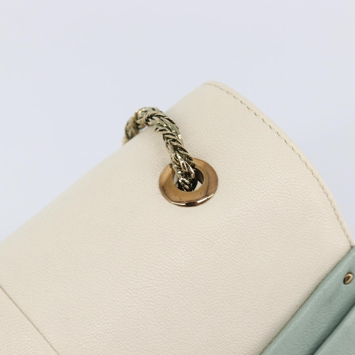 Chloe June Chain Shoulder Bag Leather White Gold Tone Auth 204652A