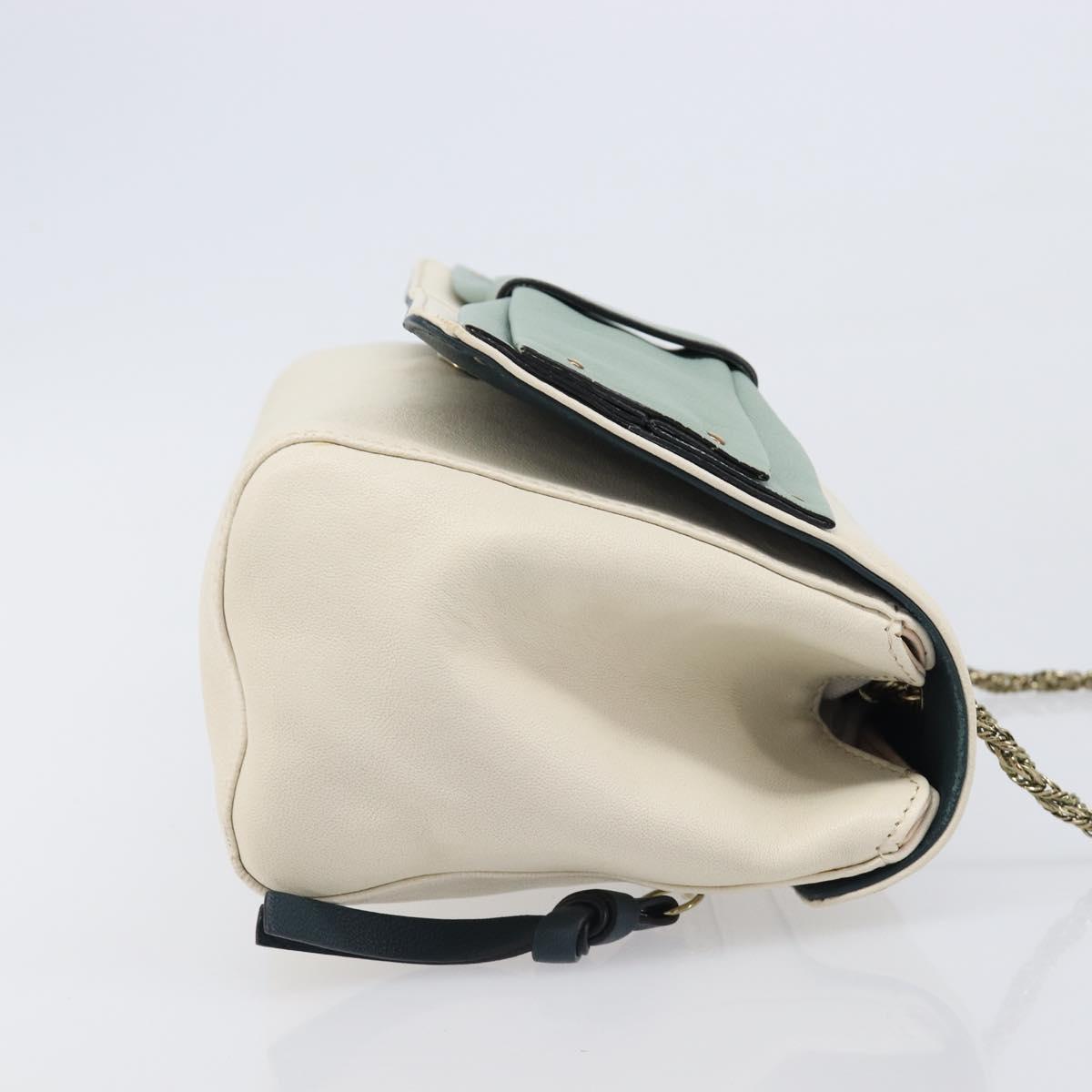 Chloe June Chain Shoulder Bag Leather White Gold Tone Auth 204652A