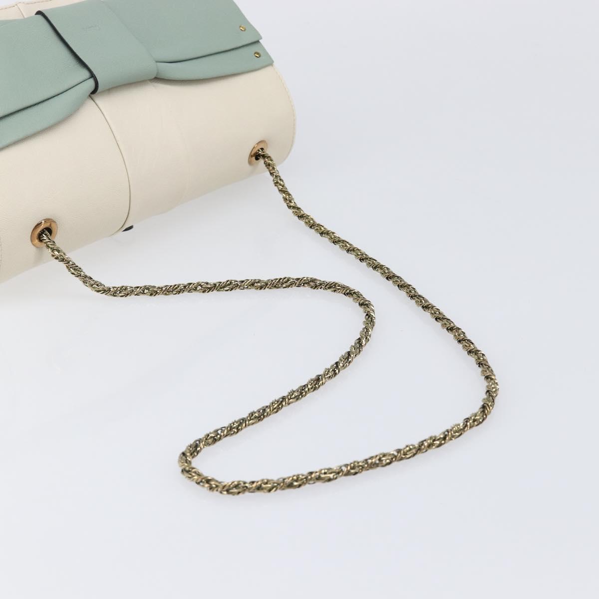 Chloe June Chain Shoulder Bag Leather White Gold Tone Auth 204652A
