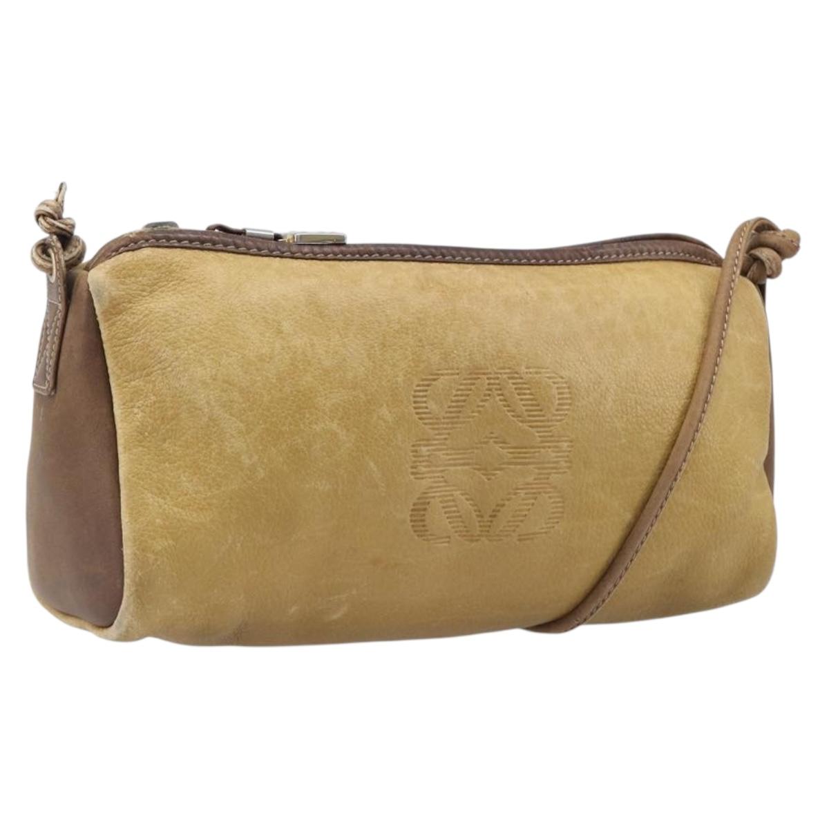 LOEWE Shoulder Bag Leather Beige Gold Tone Auth 204654