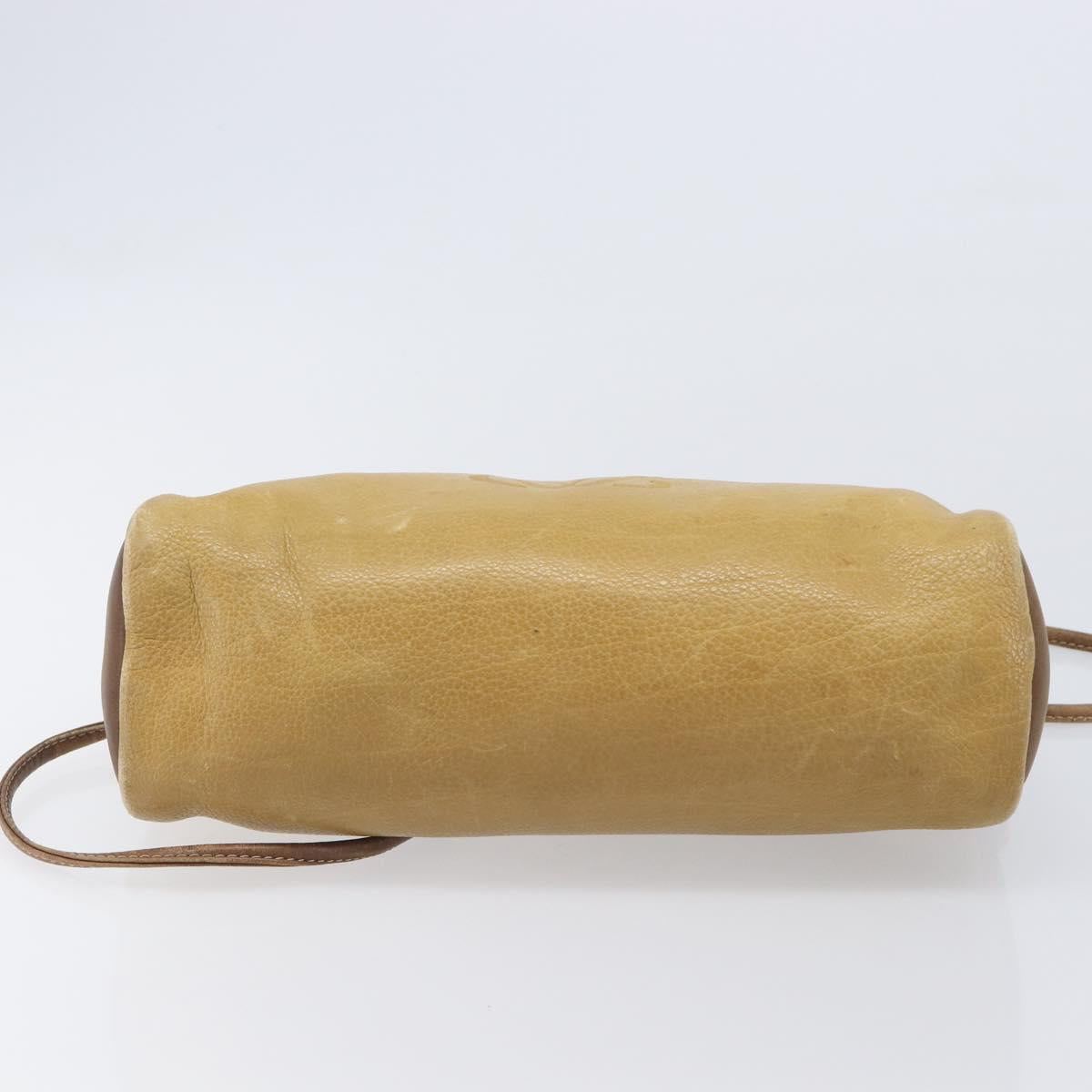 LOEWE Shoulder Bag Leather Beige Gold Tone Auth 204654
