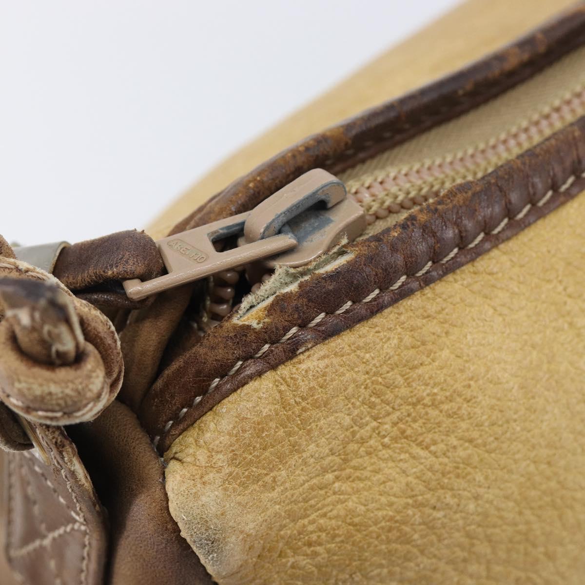 LOEWE Shoulder Bag Leather Beige Gold Tone Auth 204654