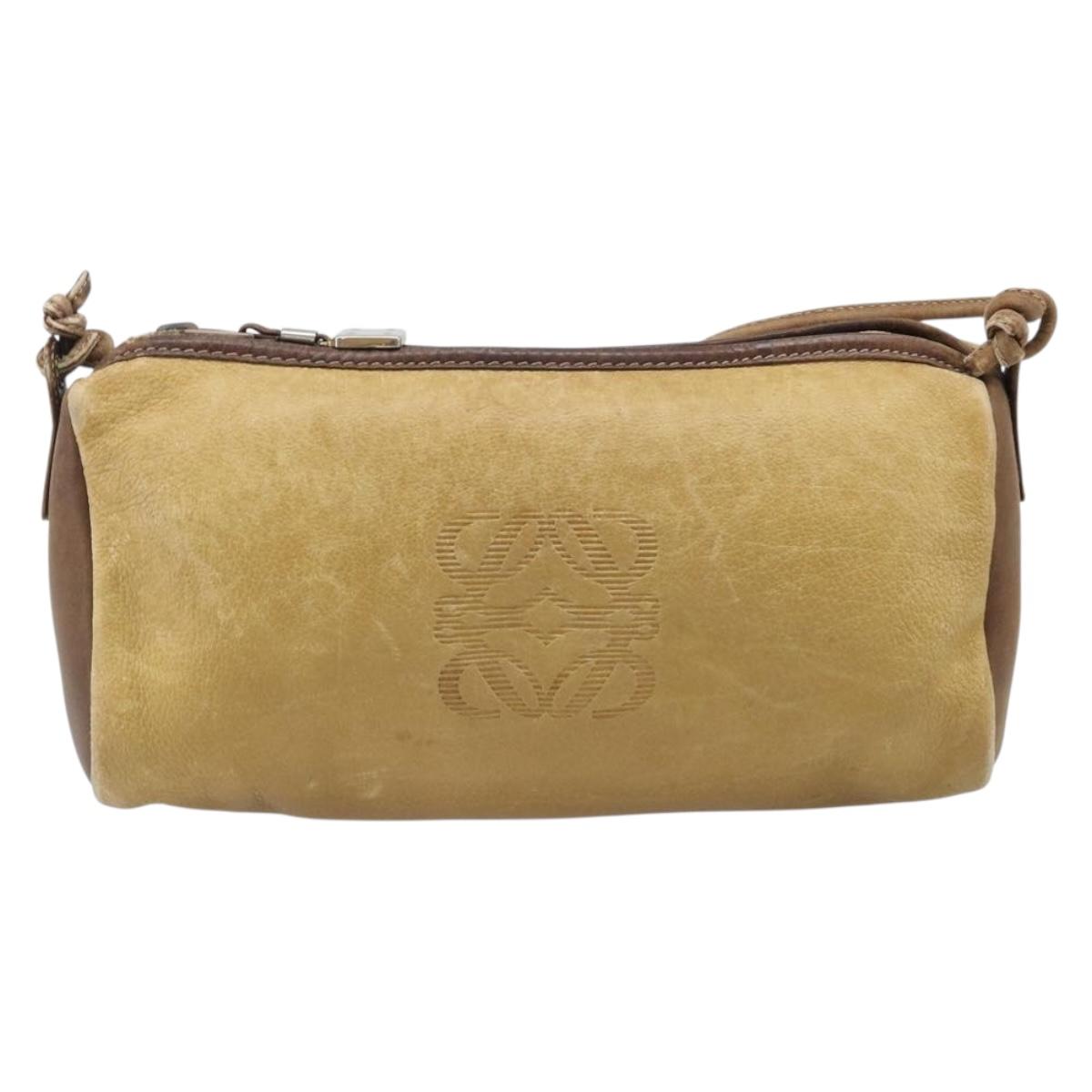 LOEWE Shoulder Bag Leather Beige Gold Tone Auth 204654