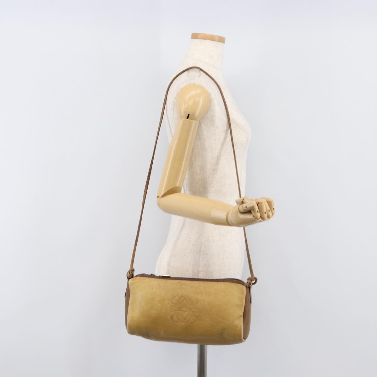 LOEWE Shoulder Bag Leather Beige Gold Tone Auth 204654