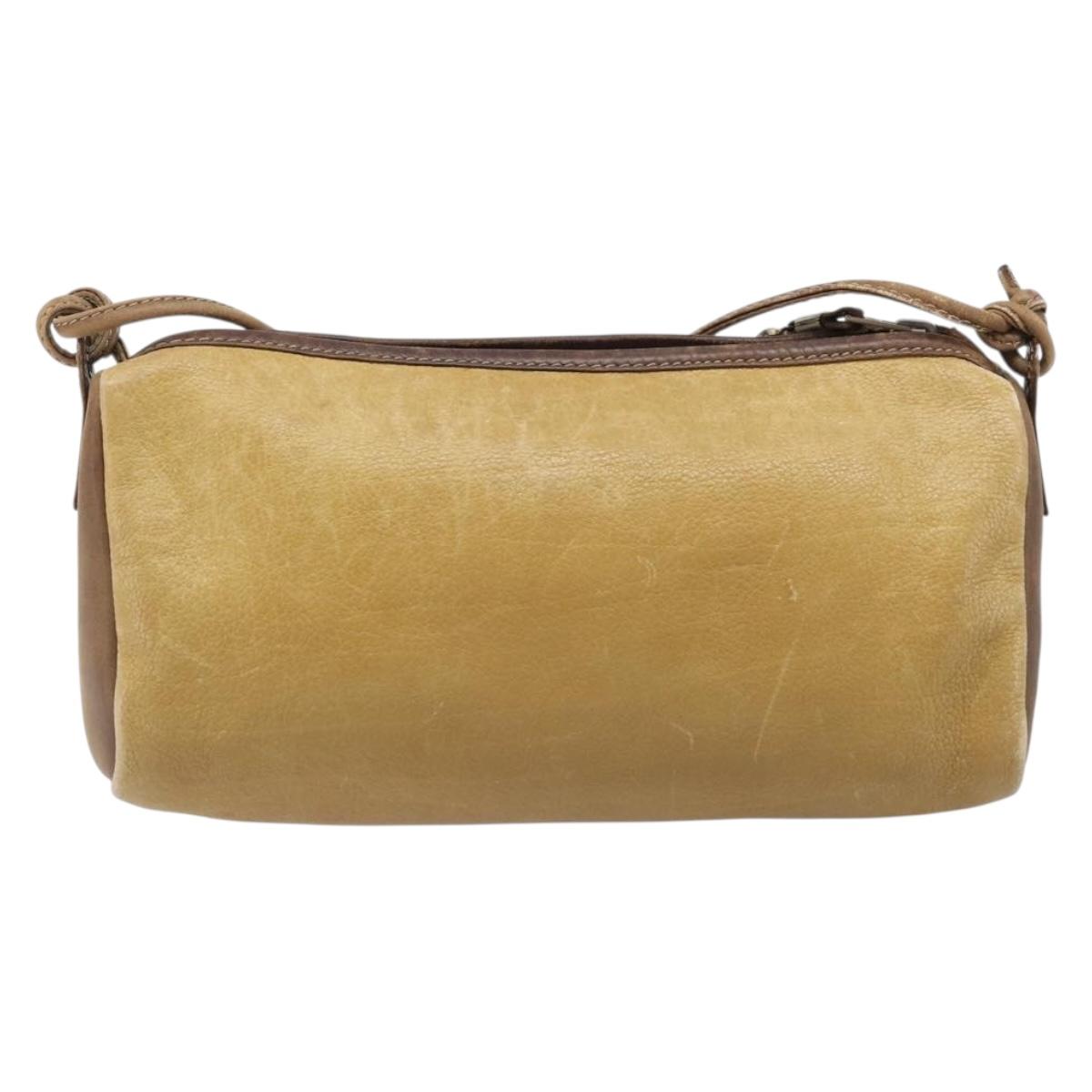 LOEWE Shoulder Bag Leather Beige Gold Tone Auth 204654