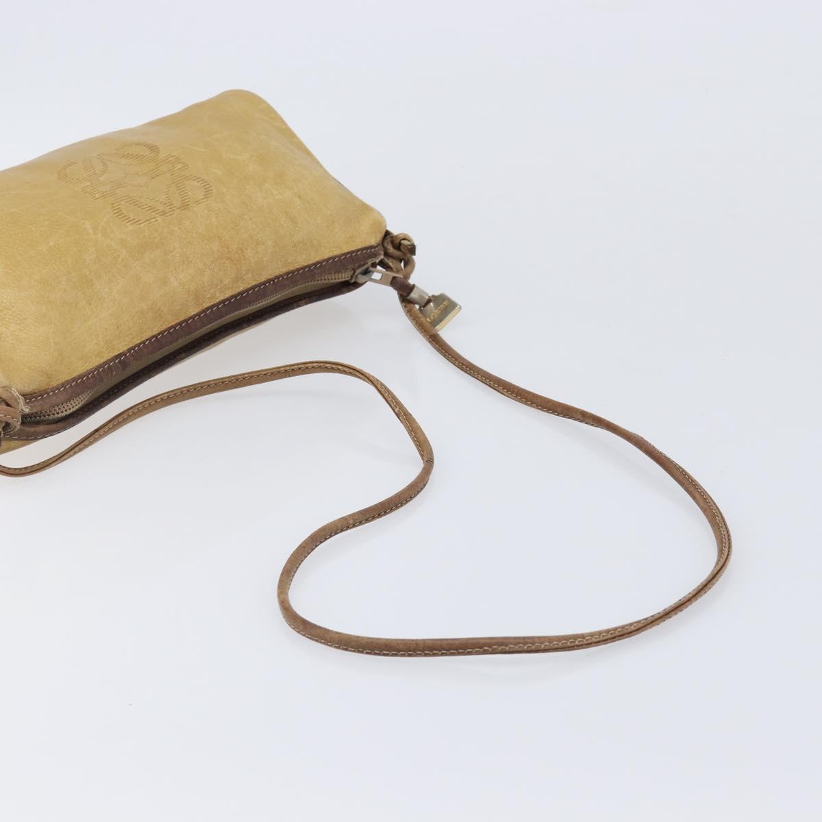 LOEWE Shoulder Bag Leather Beige Gold Tone Auth 204654