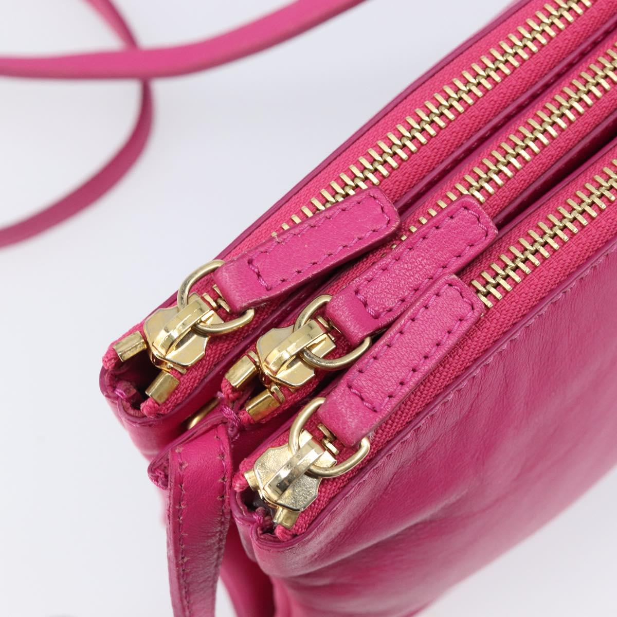 CELINE Trio Shoulder Bag Leather Pink Gold Tone Auth 204655A