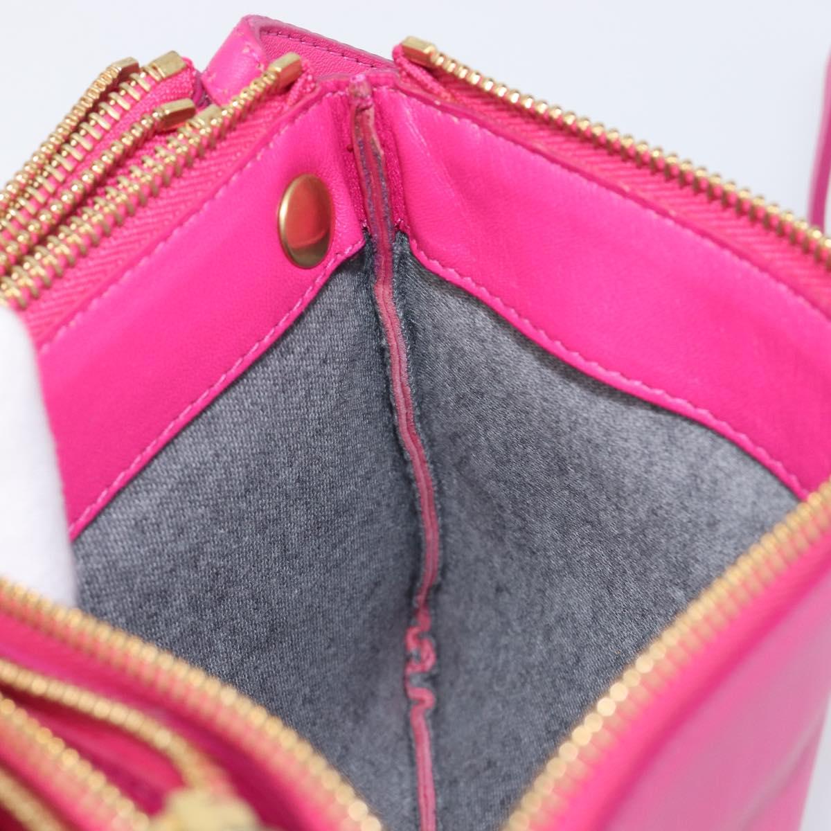 CELINE Trio Shoulder Bag Leather Pink Gold Tone Auth 204655A