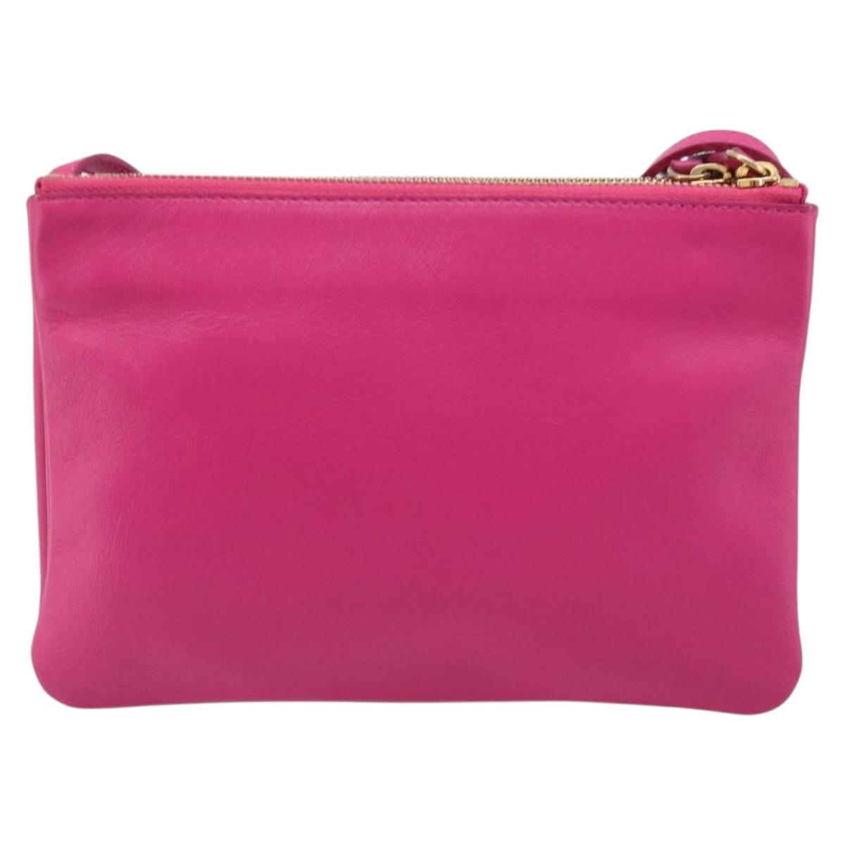 CELINE Trio Shoulder Bag Leather Pink Gold Tone Auth 204655A