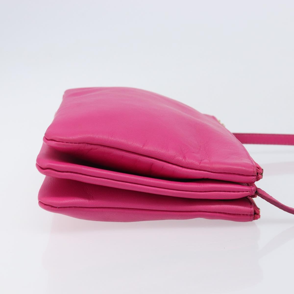 CELINE Trio Shoulder Bag Leather Pink Gold Tone Auth 204655A