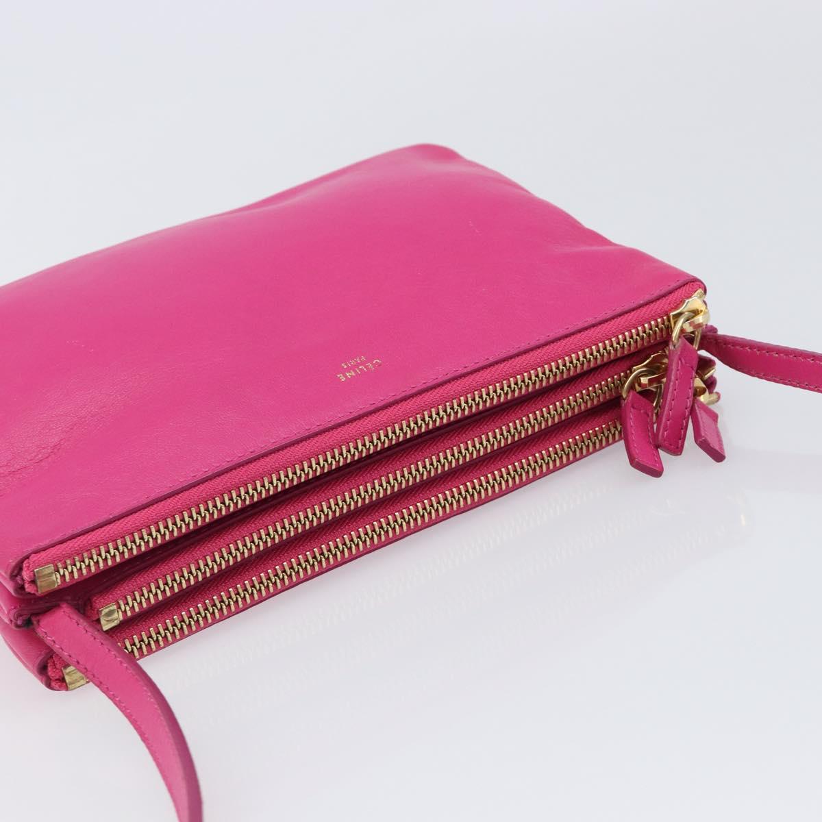 CELINE Trio Shoulder Bag Leather Pink Gold Tone Auth 204655A