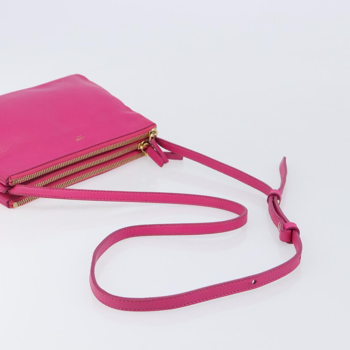 CELINE Trio Shoulder Bag Leather Pink Gold Tone Auth 204655A