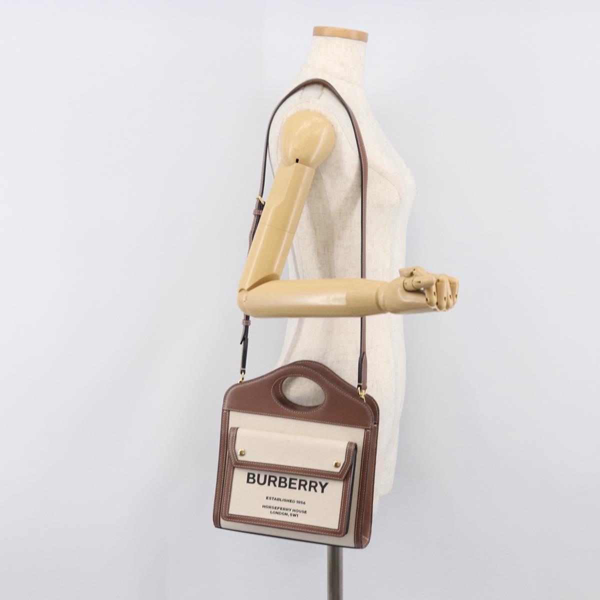 BURBERRY Hand Bag Canvas 2way Beige Gold Auth 204656V