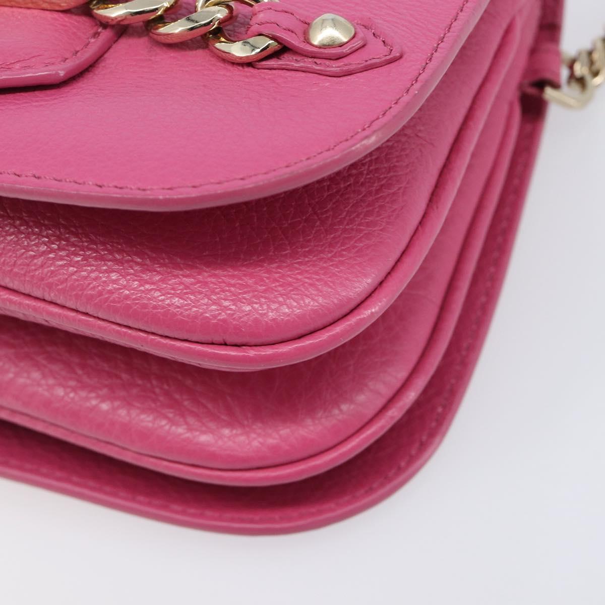Jimmy Choo Chain Shoulder Bag Leather Pink Gold Tone Auth 204657A