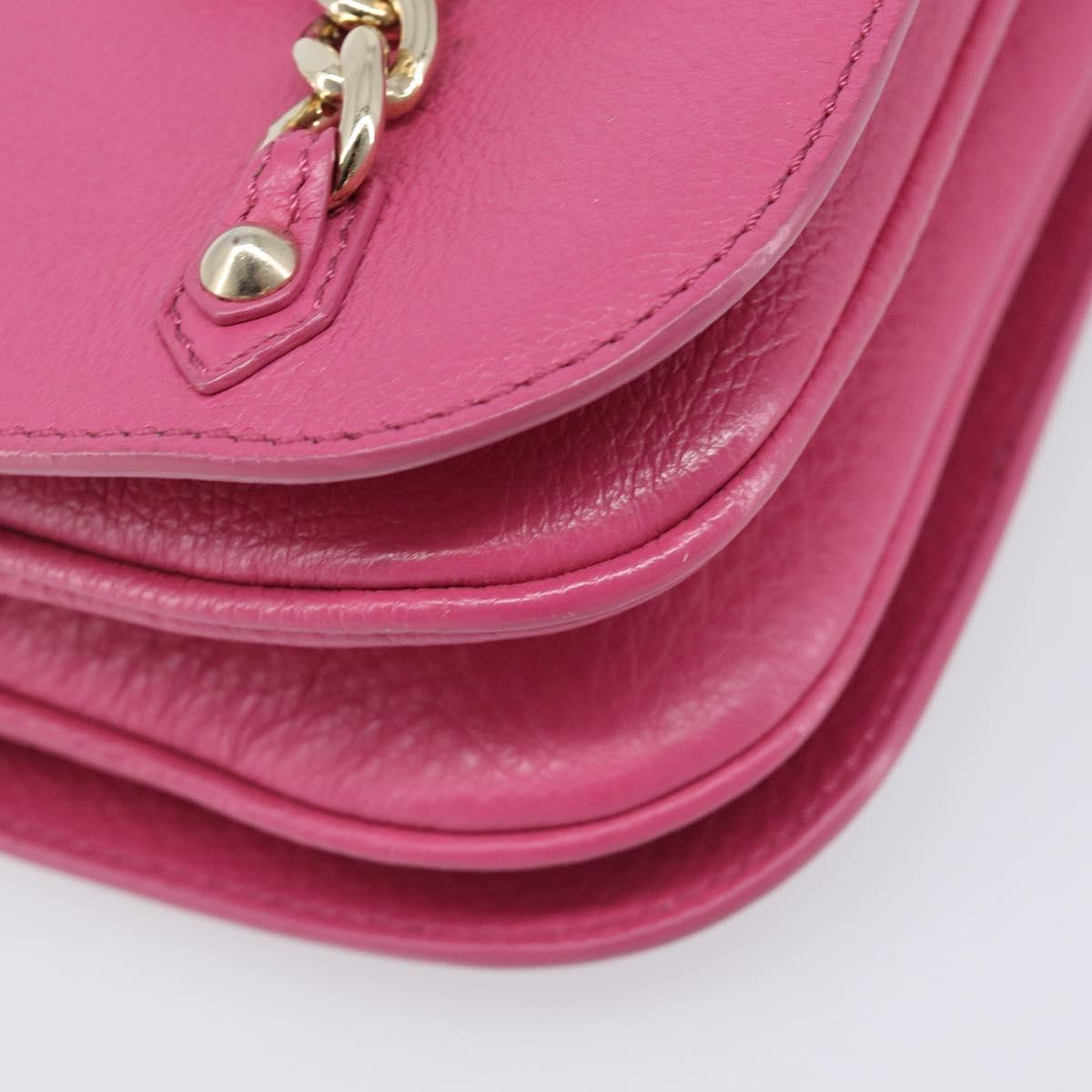 Jimmy Choo Chain Shoulder Bag Leather Pink Gold Tone Auth 204657A