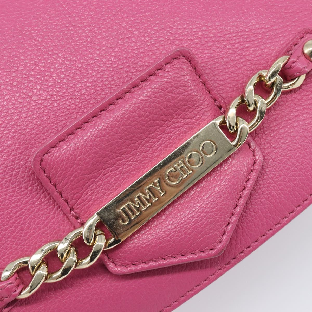 Jimmy Choo Chain Shoulder Bag Leather Pink Gold Tone Auth 204657A