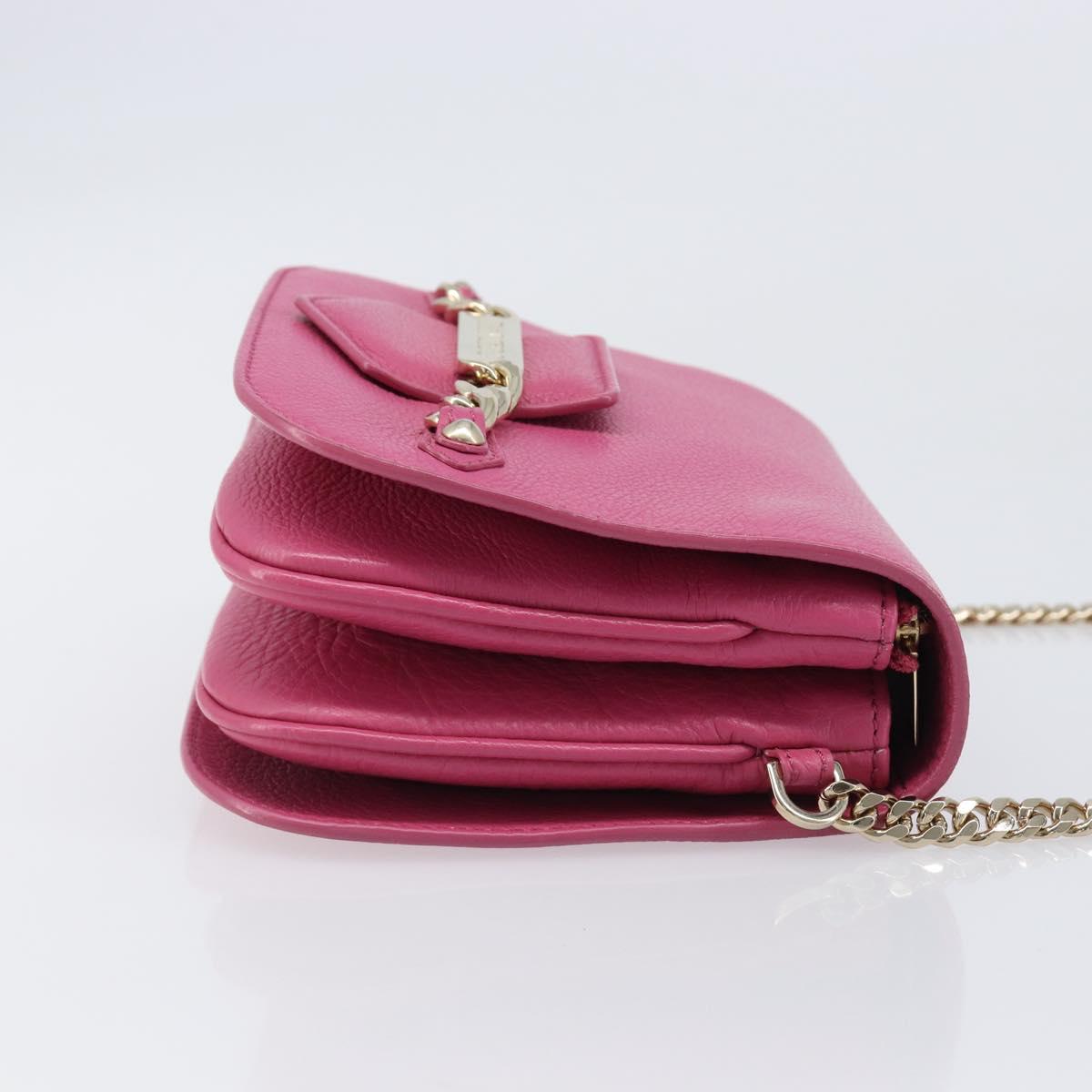 Jimmy Choo Chain Shoulder Bag Leather Pink Gold Tone Auth 204657A