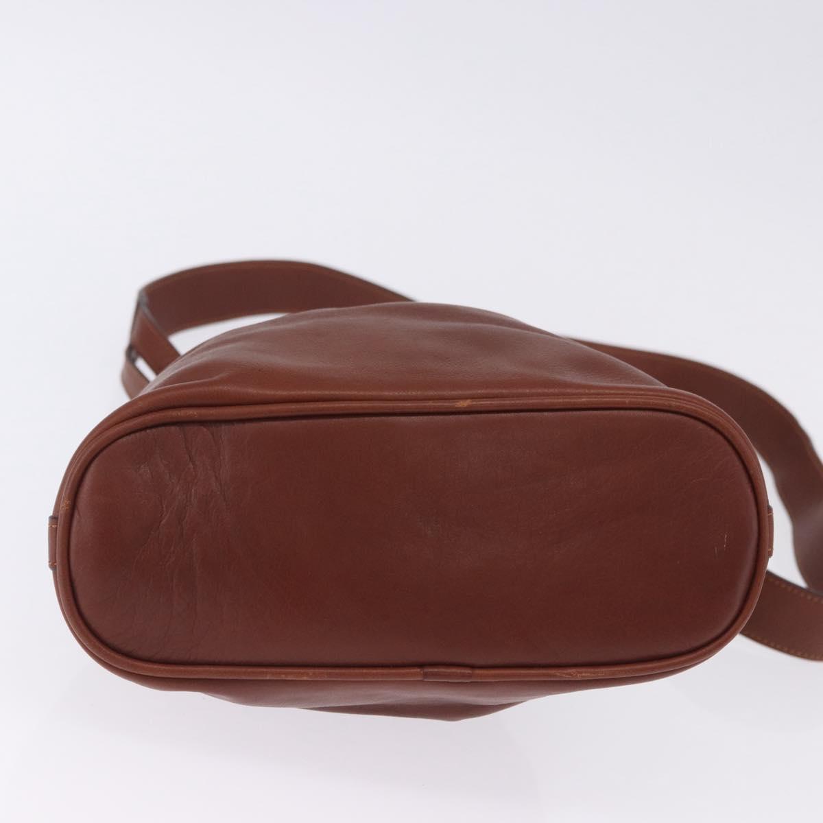 CELINE Shoulder Bag Leather Brown Gold Tone Auth 204658