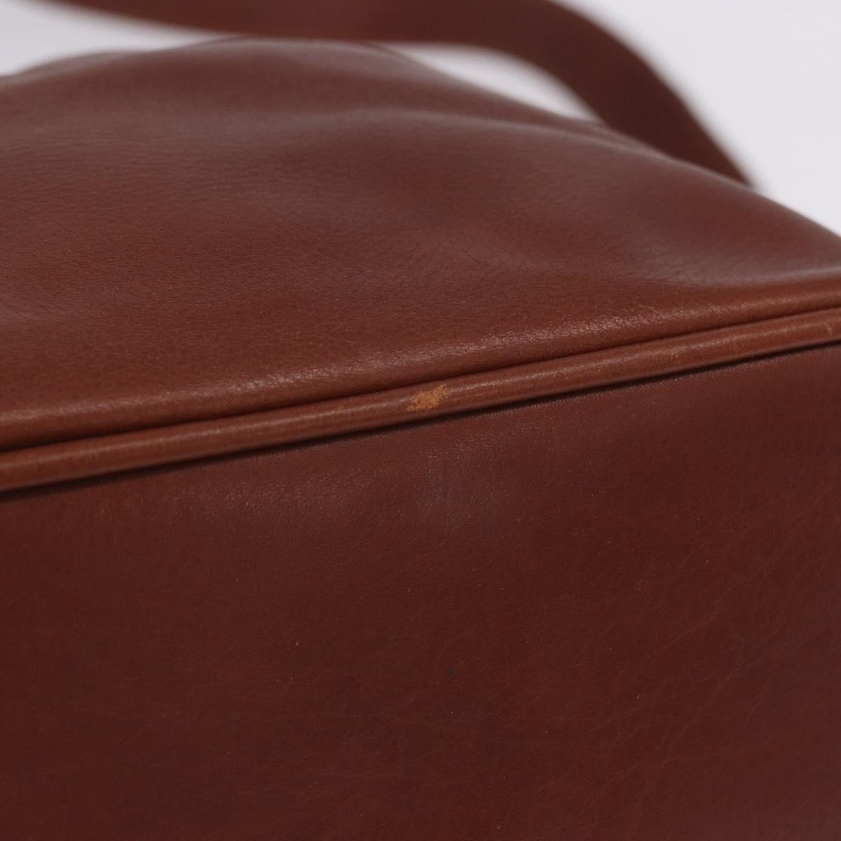 CELINE Shoulder Bag Leather Brown Gold Tone Auth 204658