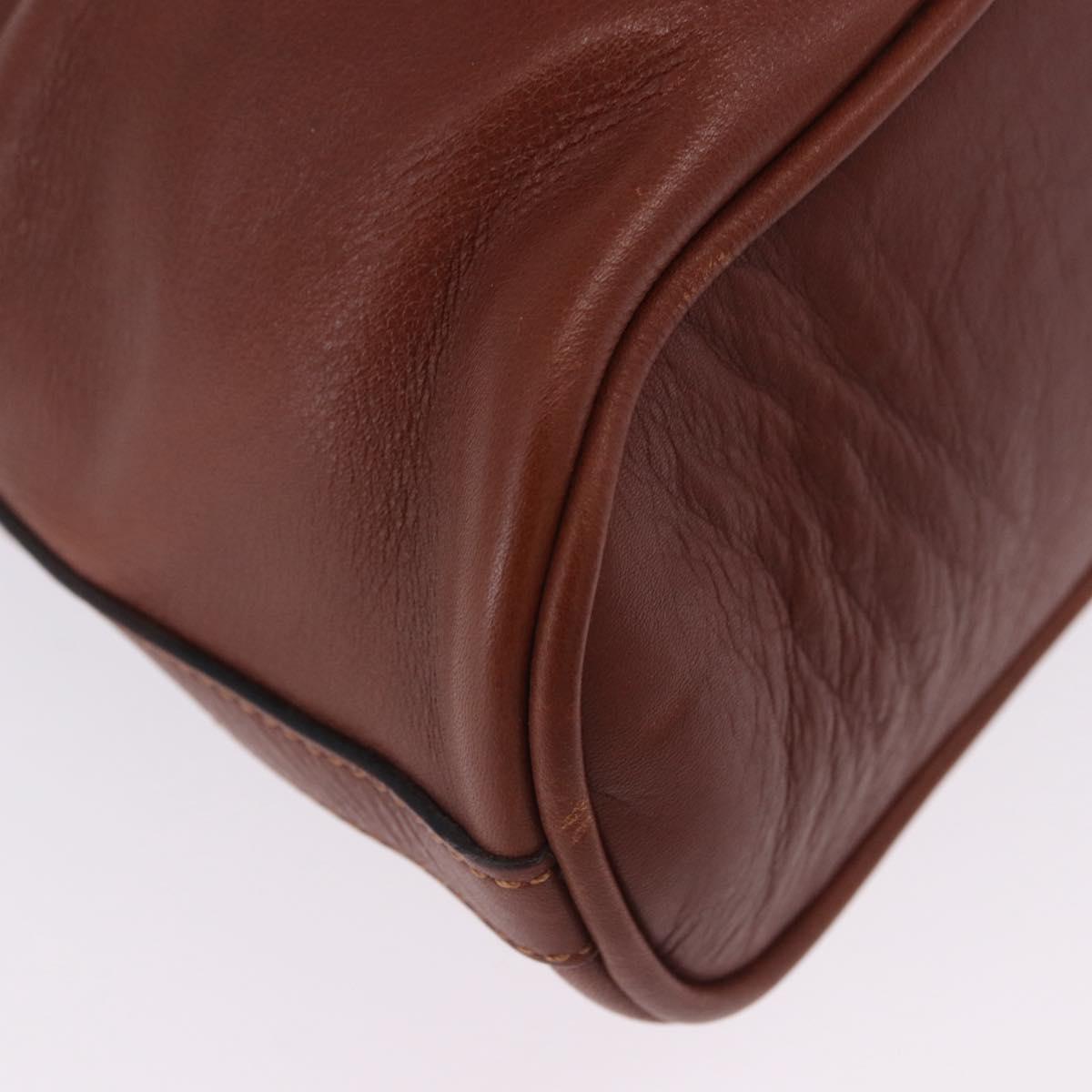 CELINE Shoulder Bag Leather Brown Gold Tone Auth 204658