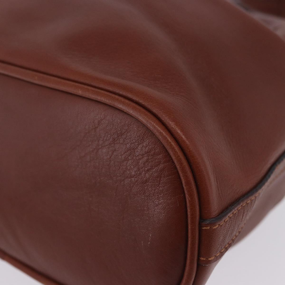 CELINE Shoulder Bag Leather Brown Gold Tone Auth 204658