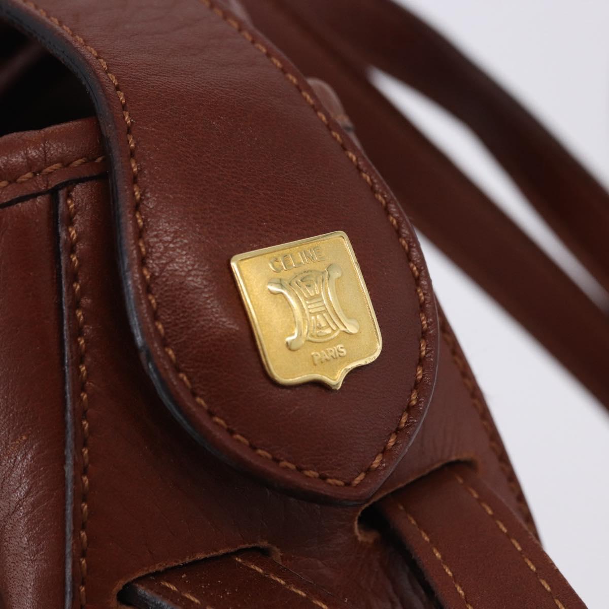 CELINE Shoulder Bag Leather Brown Gold Tone Auth 204658